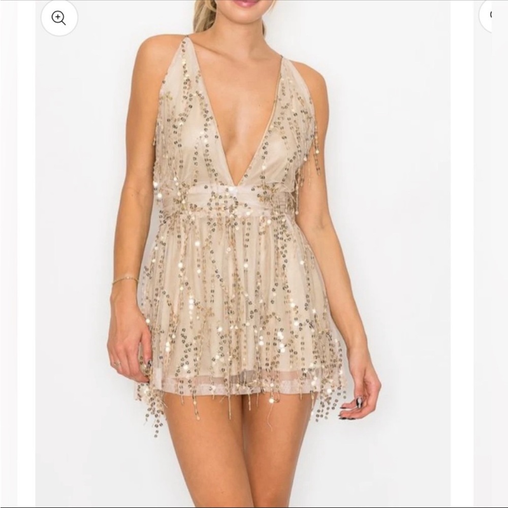Sequin Mesh Mini Dress in Champagne